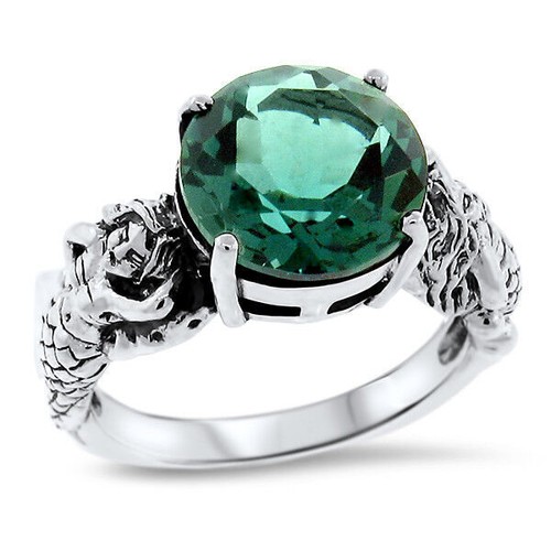 MERMAID RING 925 SOLID STERLING SILVER VICTORIAN STYLE SIMULATED EMERALD    #920