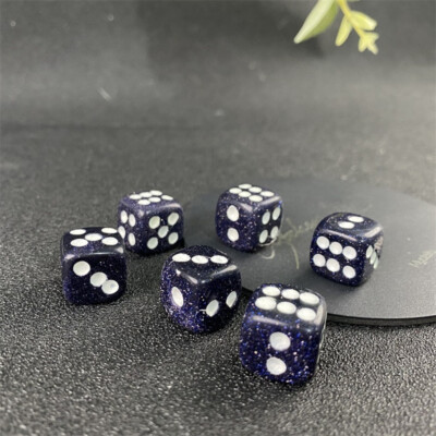 Blue Gold Sand Hand Carved Dice Quartz Crystal Reiki Healing gift 2PCS