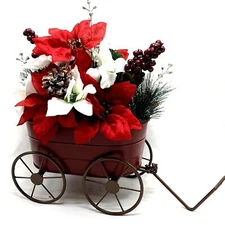 Holiday Floral Arrangement Artificial Flowers Christmas Wagon Table Centerpiece
