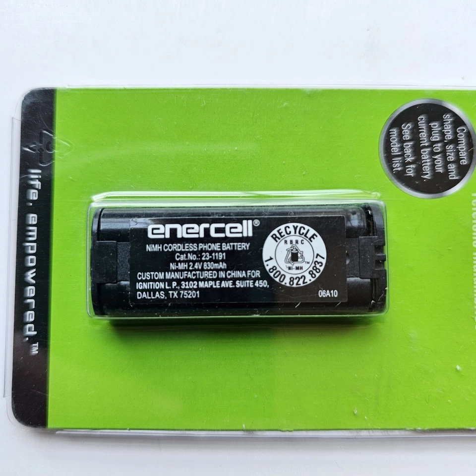 Batería de teléfono inalámbrico Enercell 830 mAh / 2,4 V Ni-MH 23-1191 NUEVA Foto 2 de 4