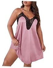 Women's Plus Size Satin Nightgown Lace Trim Backless 3X-Large Plus Dusty Pink