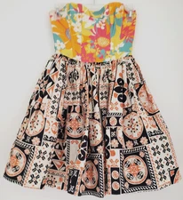 TRACY FEITH Target Strapless Dress Tiki Bar Hawaiian Print Fit Flare 