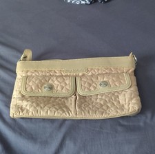 Vera Bradley Quilted Beige Shoulder Bag Stitching Logo Zipper Front Pockets
