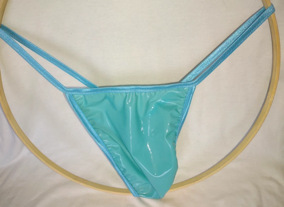 Men's LATEX RUBBER G String Thong Exotic Lingerie for Man TURQUOISE or TEAL #N1 - Image 3 of 4