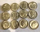 ROOSEVELT SILVER DIMES LOT OF 12 - 90% SILVER 1964 P&D, circulated, ungraded (x)