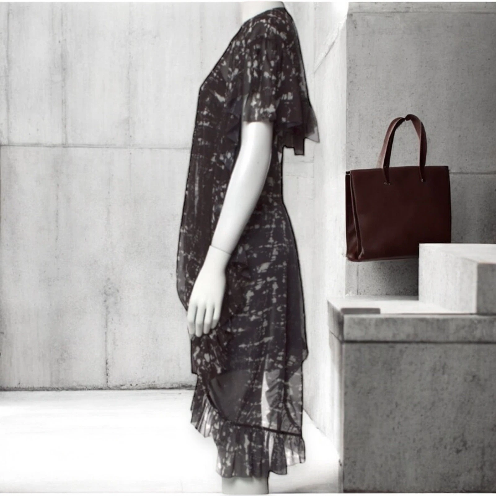 ACNE STUDIOS Abito Acne Primavera Estate Ruffle Strati Relaxed Nero Astratto Asimmetria TG S 36