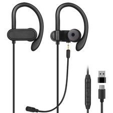 USB C  A Earbuds with Boom Mic for Smartphones  Computers, Small, Black