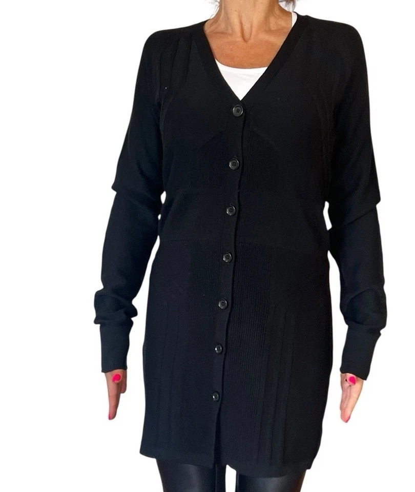 Diane Von Furstenberg DVF Black Casita Long Cardigan Sweater V Neck Wool Knit M - Image 3 of 4