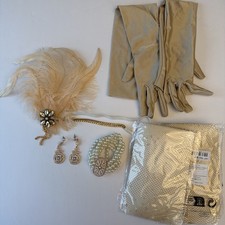 Gran Disfraz de Joyería Gatsby Años 20 Aleta 6 Piezas Precioso Champán Brillante