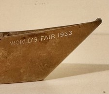RARE 1933 Antique Brass Worlds Fair Sailboat Souvenir, Sch. Gertrude The Baud