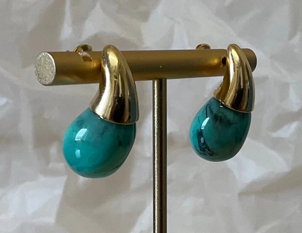 Bottega Veneta. Chunky water drop earrings with turquoise # 361 - Image 2 of 4