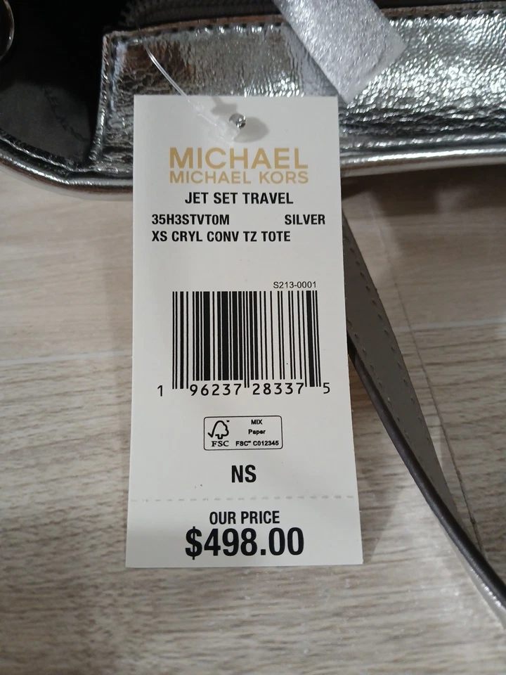 Michael Kors Jet Set Tote Leather Metallic Silver Carryall Bag New With Tags - Image 2 of 4