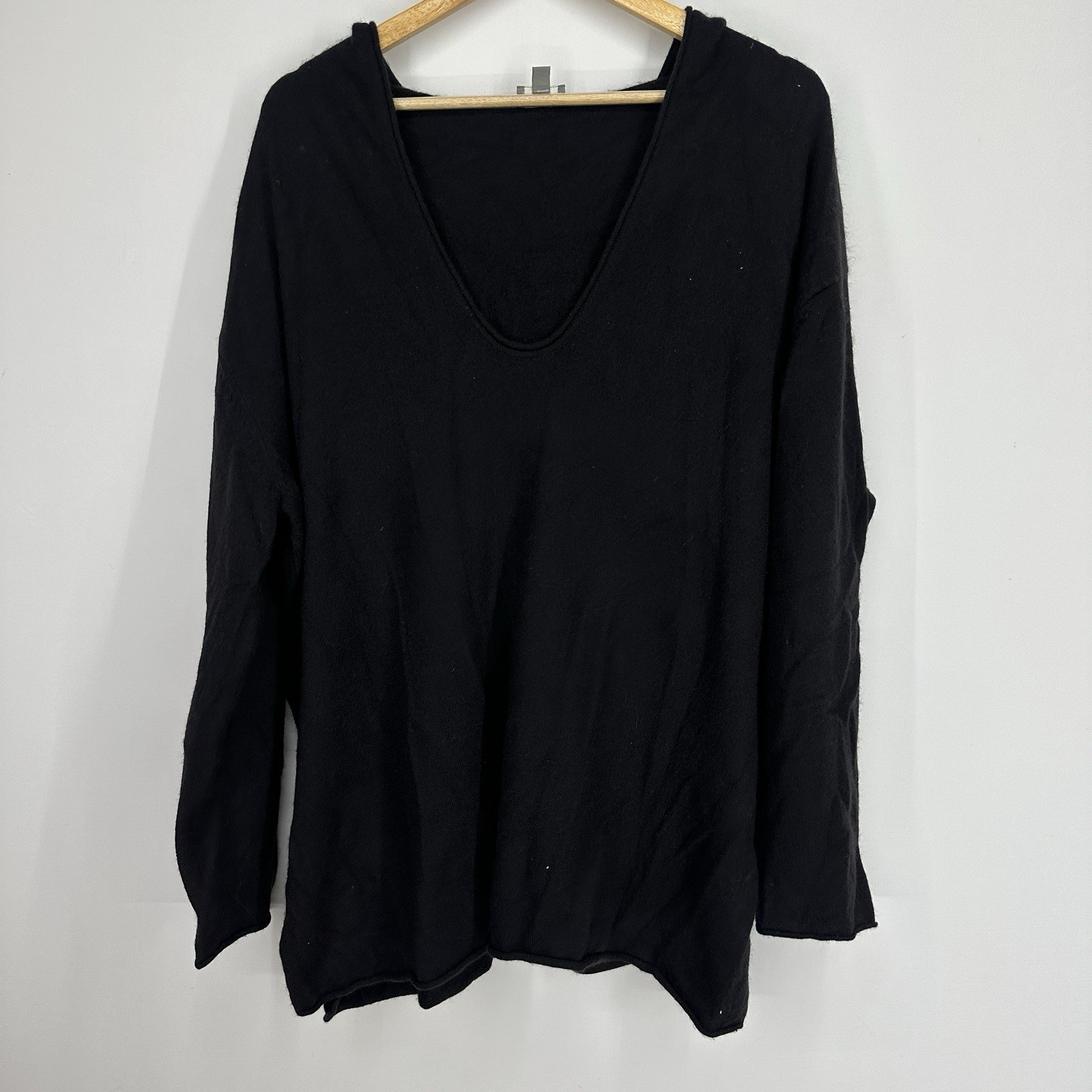 J Jill Cashmere Tunic XL Hoodie Long Sleeve Shirt Soft Quiet Luxury Basic Black