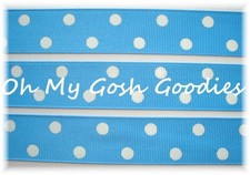 LAST 1 - 16 YARD ROLL SALE - 7/8 COPEN WHITE OFFRAY POLKA DOTS GROSGRAIN RIBBON