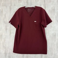FIGS  Scrub Top Men’s Medium Leon Three Pocket  Burgundy Anti Wrinkle V-Neck