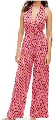 Diane Von Furstenberg Target Collared Sleeveless Pink Geo Jumpsuit Size S EUC