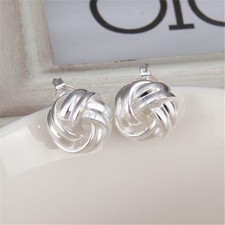 Designer Inspired 925 Sterling Silver 12mm Mesh Knot Ball Stud Post Earring T350