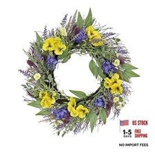 22 inch Artificial Spring Wreath with Pansy Blooms, Lavender, and Assorted