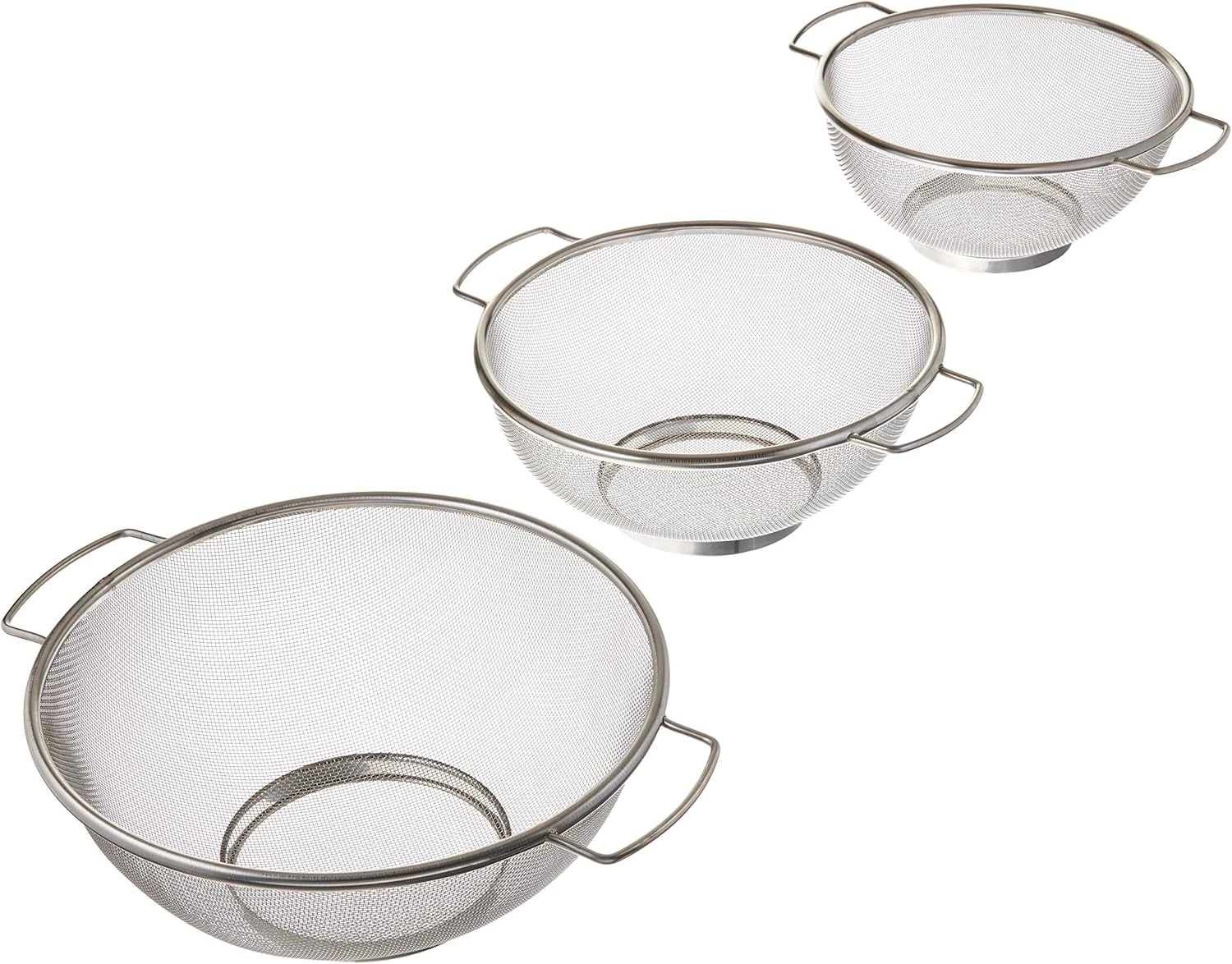 3 Piece Stainless Steel Fine Mesh Colander w/Resting Base Dishwasher Safe