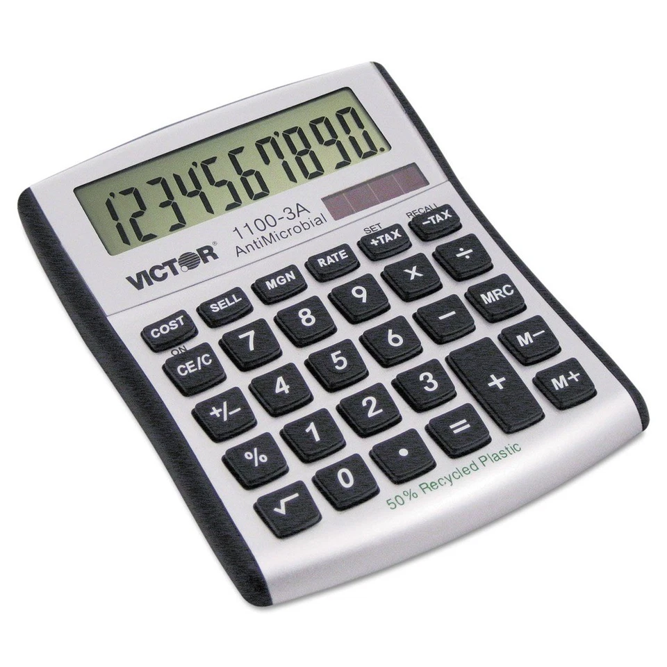 Victor 11003A Antimicrobial Compact 10-Digit Desktop Calculator - Gray/Black New - Image 2 of 2