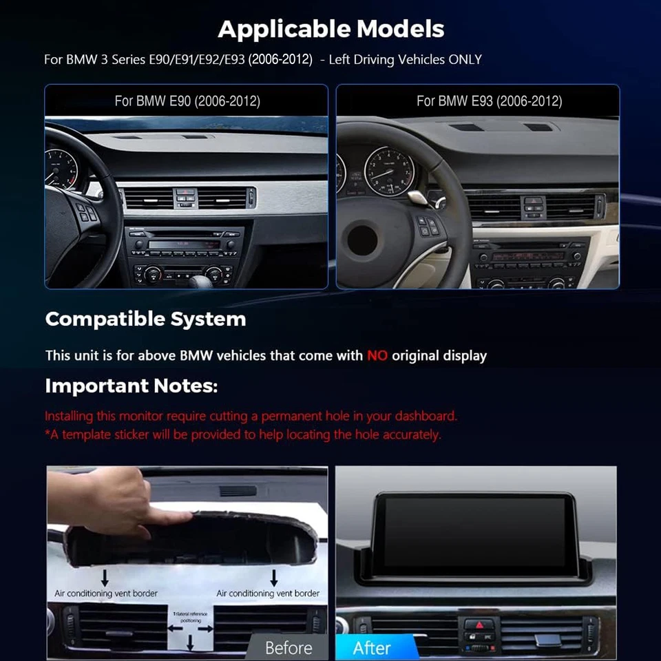 Para BMW Serie 3 E90 328i 335i 10.25" Android 14 Coche GPS Estéreo Radio Carplay BT Foto 3 de 4