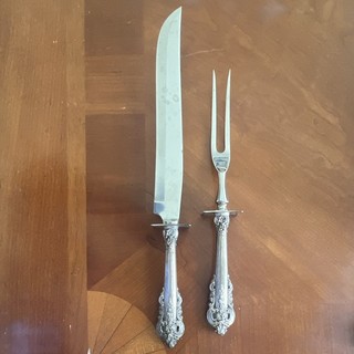 Wallace Stainless Carving Knife & Fork Set Sterling Silver Handle Floral Handle