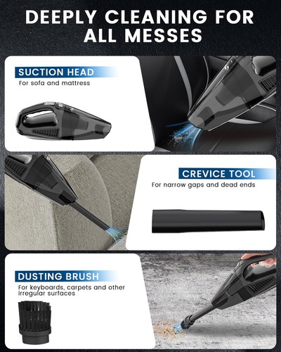 Handheld Vacuum Cordless, 12000Pa Car Vacuum Portable with Brushless Motor, H... - Picture 3 of 8