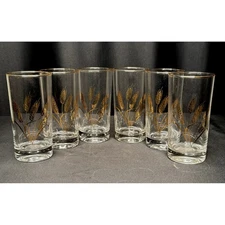 Vintage Homer Laughlin 22k Golden Wheat Pattern 5.5" Tumbler Glasses set 6 MCM