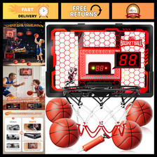 Aro de baloncesto interior para niños - Marcador LED sobre puerta, 4 pelotas, anti-impacto