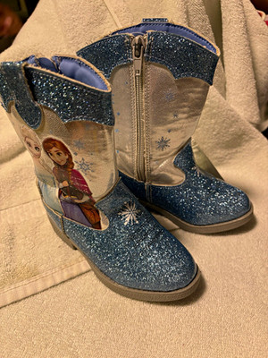 Disney Frozen Elsa Anna Girls Glitter Side Zip Mid-Calf Boots Blue US 7