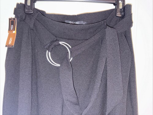 One 5 One Women Career Pants Casual Stretch Belted Straight Large Black NWT - Picture 2 of 5