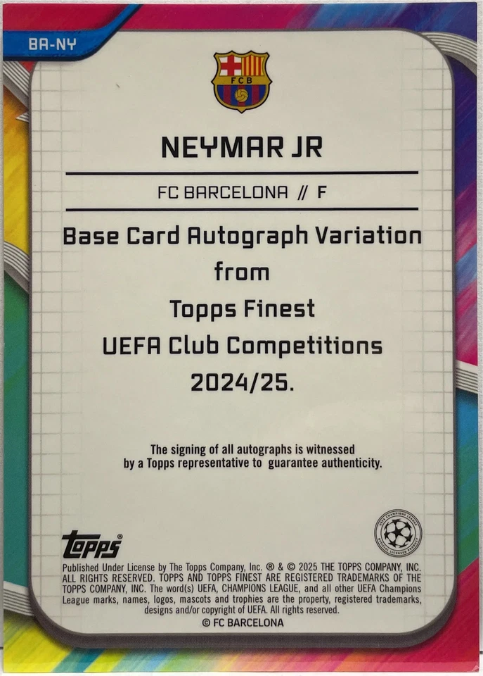 Neymar Jr 25/25 Autograph Orange Wave Topps Finest UCC 2024/25 - Bild 2 von 2