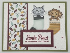 Stampin  Up  Santa Paws Christmas Card Kit Set of 5, Cats, Die Cuts, DSP