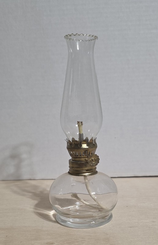 Vintage Clear Glass Hurricane Oil Lamp Small 8'' Made in Italy