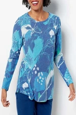 LOGO by Lori Goldstein Cloud Waffle Printed Scoop Neck Top Blue