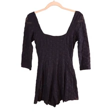 Kimchi Blue Black Lace Square Neck Romper 3/4 Sleeve Boho Witchycore Women's S