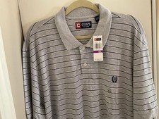NWT $48 Men’s Ralph Lauren Chaps Gray Black White Striped Short Arm Polo Sz XXL