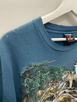 T-shirt Vintage Habitat Années 90 Motif Amérique Du Nord - Taille XL Bleu, Coton, Parfait état