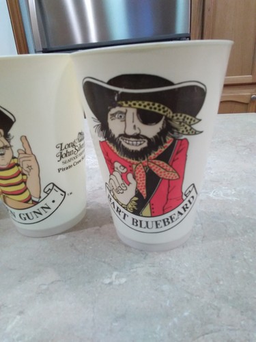 4 Long John Silver 20Th Anniversary 1969-1989 Plastic Cups Billy Bones ++Pirate - Picture 2 of 11