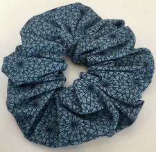Blue Pattern Scrunchie Ponytail Holder Women Teen Girl Hair Accessory