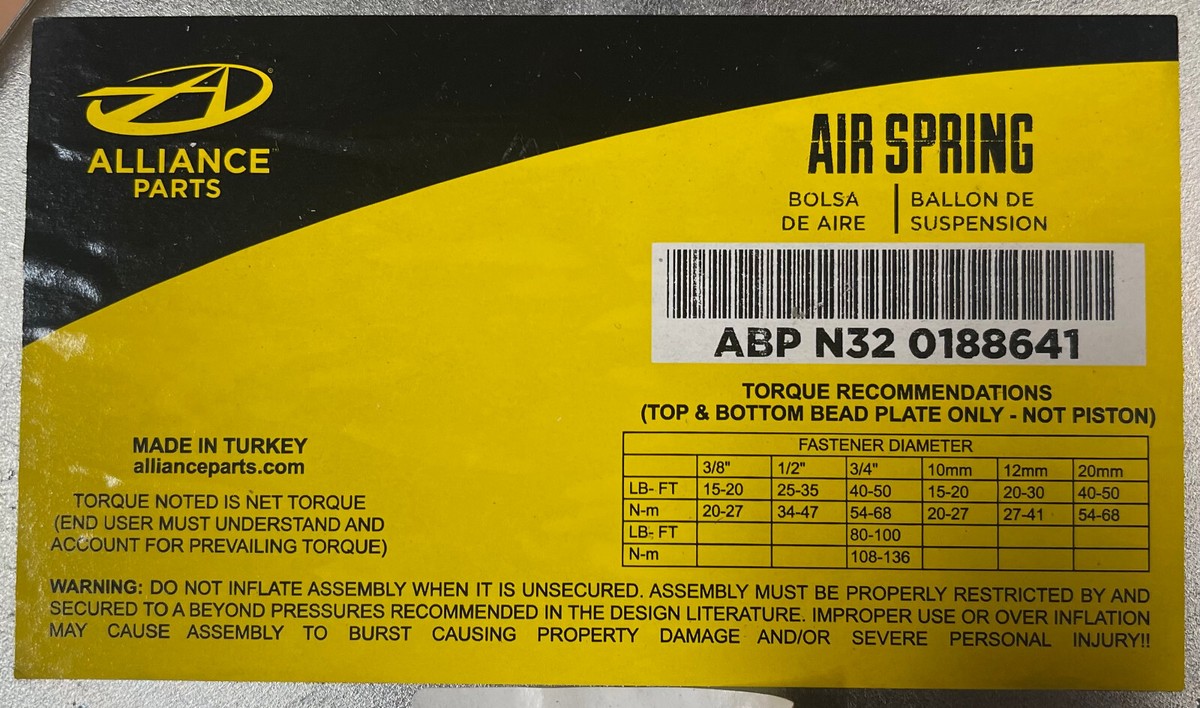 Alliance Air Spring ABP N32 0188641 | ABPN320188641 | Aftermarket