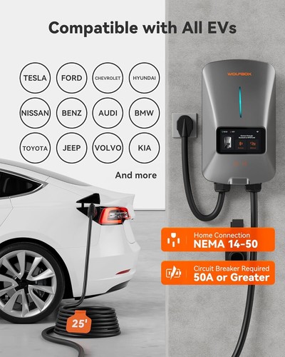 WOLFBOX Level 2 EV Charger 40 Amp - Smart Display, RFID Card, 25ft Cable Outdoor - Bild 6 von 9