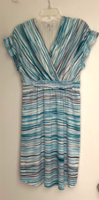 LONDON TIMES Sz 6 Blue White Striped V Neck Ruffled-Sleeve  Women's Dress