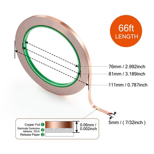 7/32" X 66 Feet FT Copper Foil Tape with Conductive Adhesive for EMI Shielding - Picture 2 of 7