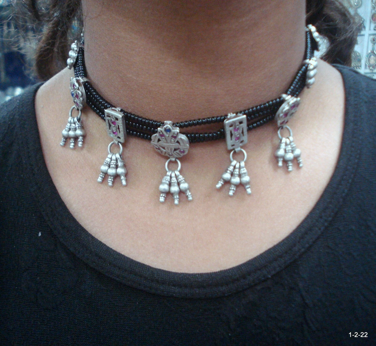 vintage antique tribal old silver choker necklace beads necklace