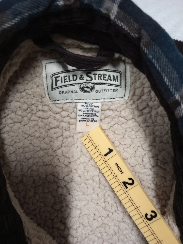 Field & Stream Fleece Lined Flannel Plaid  Blue Brown Jacket Men’s Size Large - Image 4 of 4