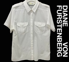 Vintage DVG Diane Von Furstenberg Top Sz Medium, Button Up, Short Sleeve, White