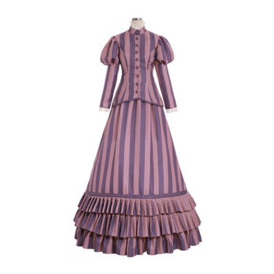 Women Victorian Strpied Dress Civil War Dress Reenactment Theater Costume Gown