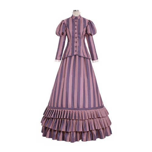 Victorian Women Strpied Dress Civil War Dress Reenactment Theater Costume Gown - Picture 1 of 5