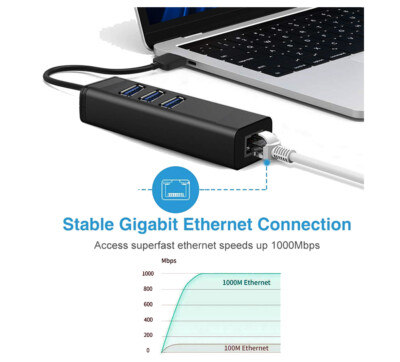 Premium 1Gbps USB Ethernet Port Adapter With USB 3.0 Hub 